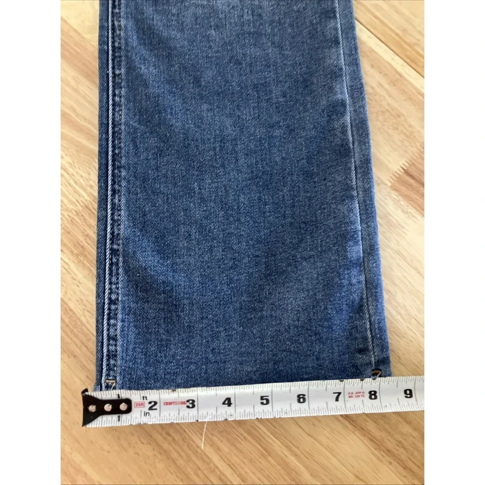 Risen Jeans Womens 11/30 Button Fly Wide Leg Frayed Hem Distressed Denim Blue